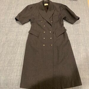 George Georgiou Wool Double Breasted Blazer Dress Short Sleeve Midi Gray Sz M ->